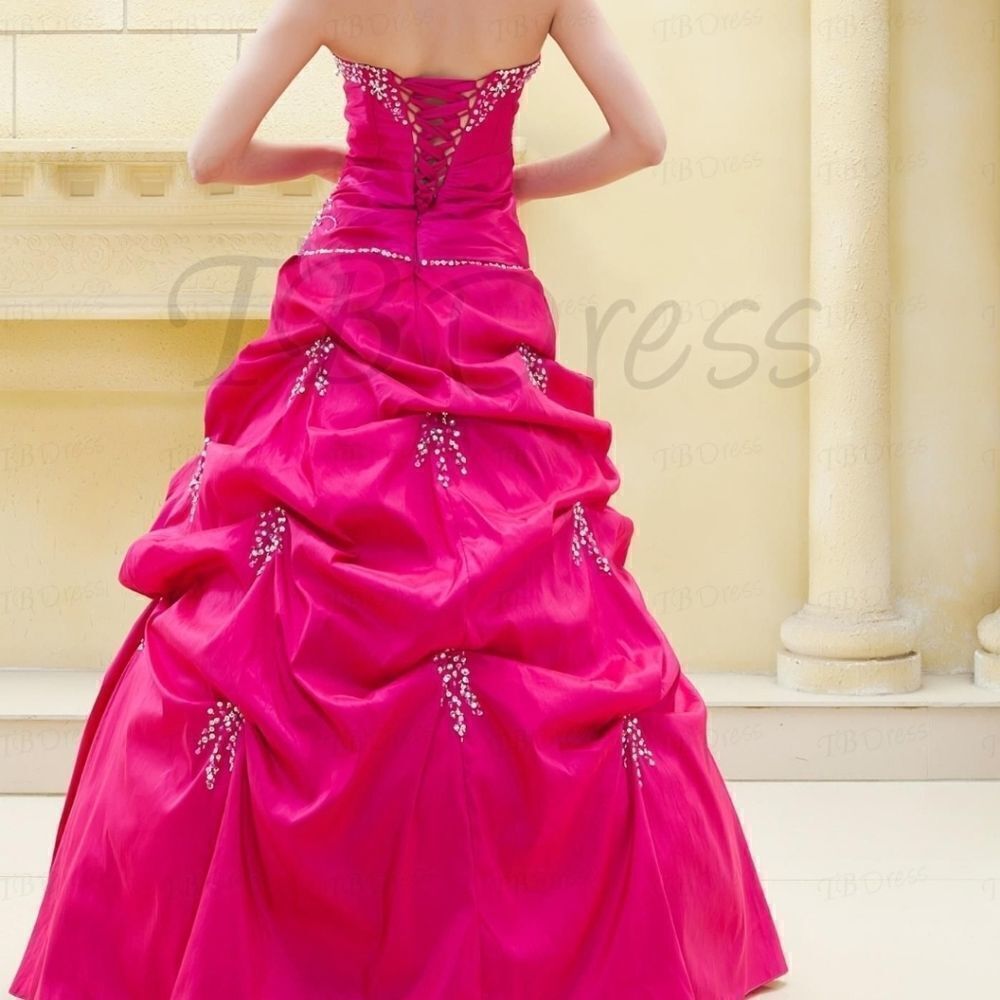Strapless Hot Pink Lace-Up Ball Gown Dress